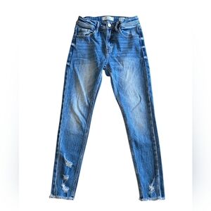 Kancan Distressed High Rise Ankle Skinny Jeans Fringe Bottom Hem Size Girls 12